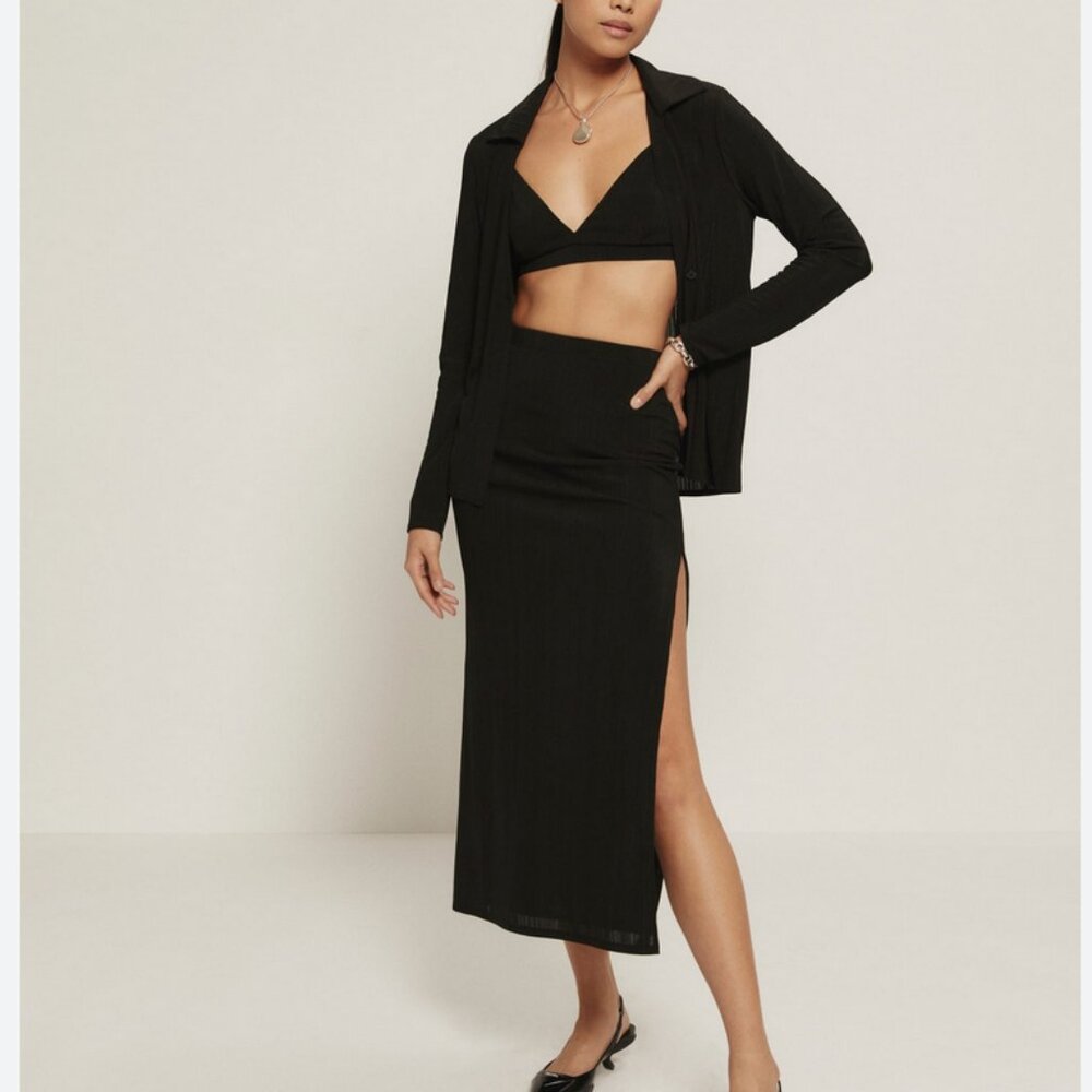 ✨ SALE✨ Reformation Landers 3 Pieces Set Midi Skirt Cami Cardigan Black